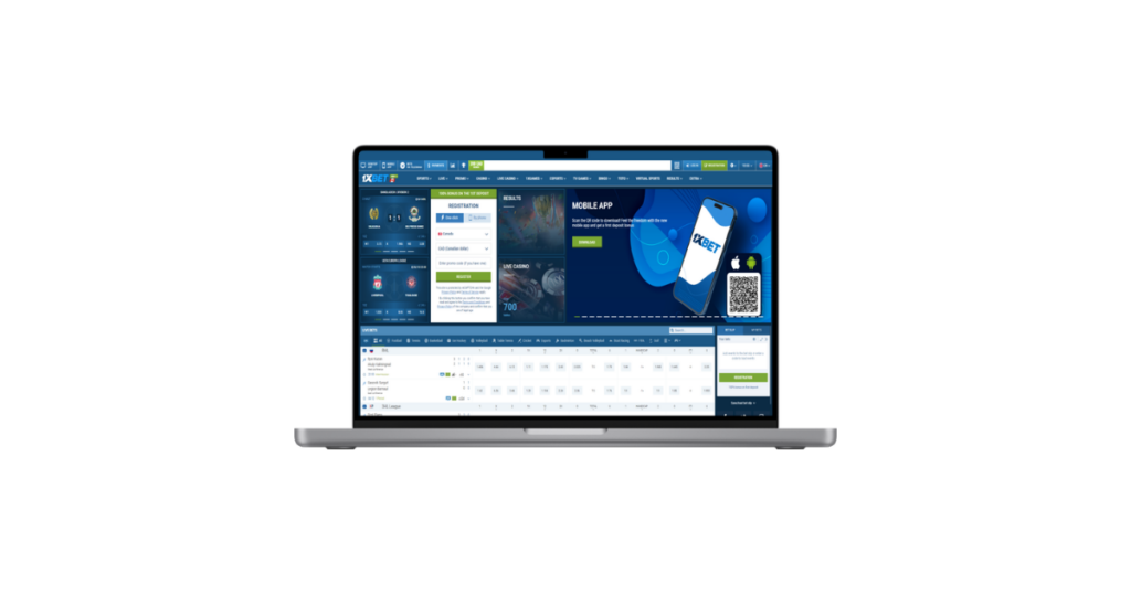 1xBet registration page displayed on a laptop